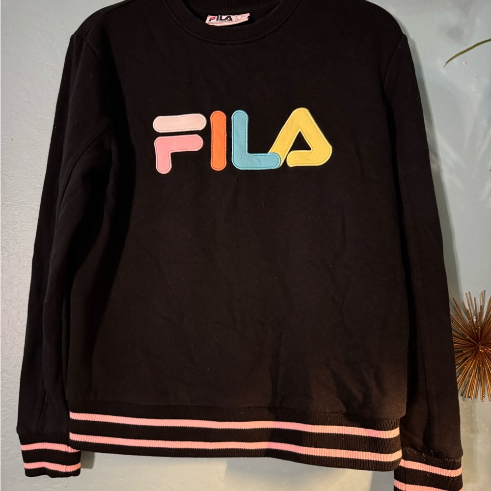 VINTAGE SWEATSHIRT- FILA Black Sweatshirt with Colorful Logo
